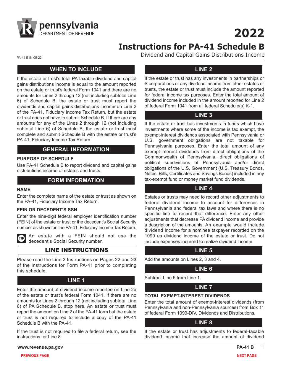 Form PA-41 Schedule B Dividend and Capital Gains Distributions Income - Pennsylvania, Page 3