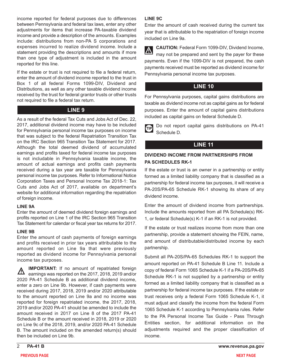 Form PA-41 Schedule B Dividend and Capital Gains Distributions Income - Pennsylvania, Page 4