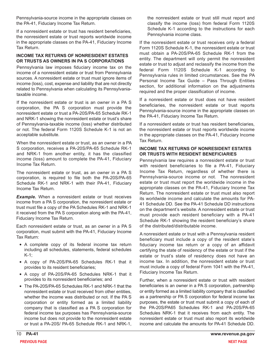 Form PA-41 Pa Fiduciary Income Tax Return - Pennsylvania, Page 12
