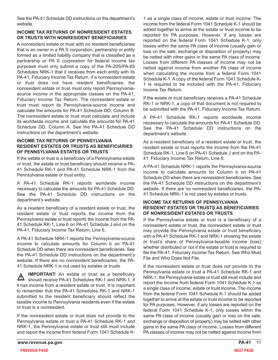 Form PA-41 Pa Fiduciary Income Tax Return - Pennsylvania, Page 13
