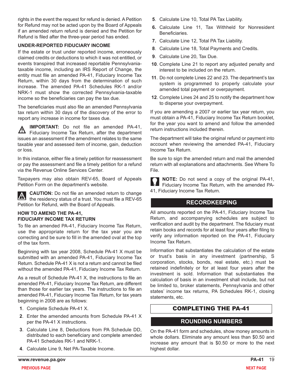 Form PA-41 Pa Fiduciary Income Tax Return - Pennsylvania, Page 21