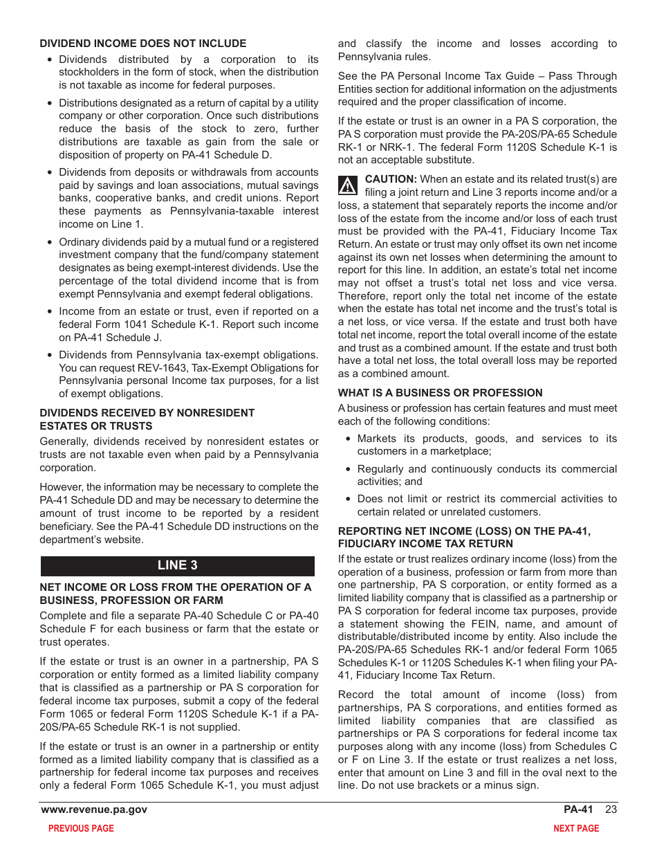 Form PA-41 Pa Fiduciary Income Tax Return - Pennsylvania, Page 25