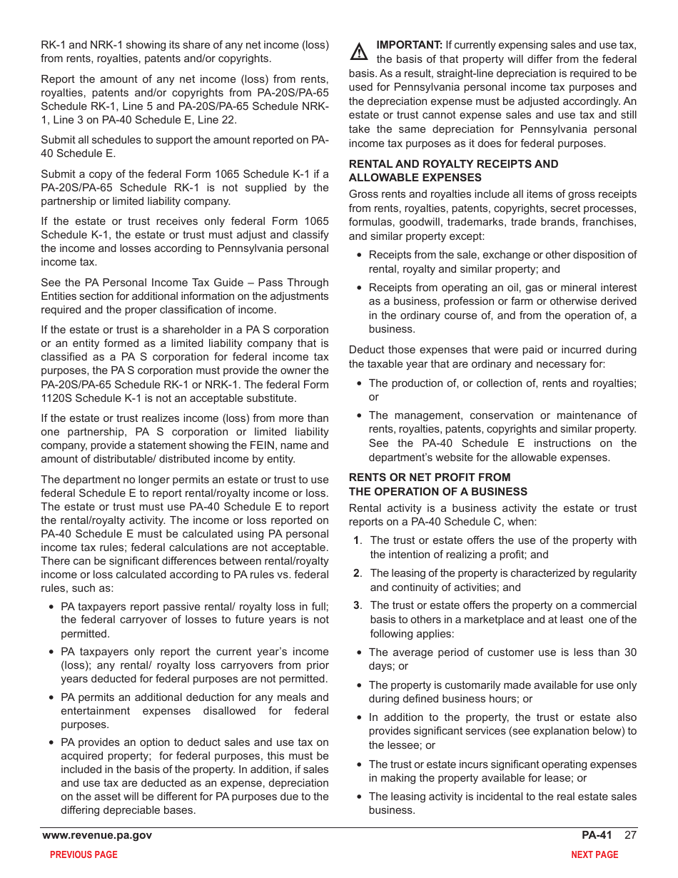 Form PA-41 Pa Fiduciary Income Tax Return - Pennsylvania, Page 29