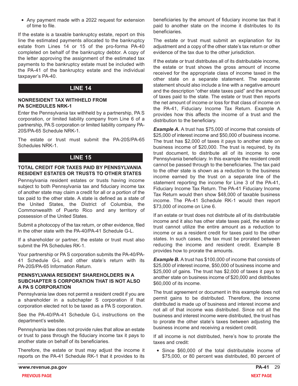 Form Pa 41 Download Fillable Pdf Or Fill Online Pa Fiduciary Income Tax Return 2022