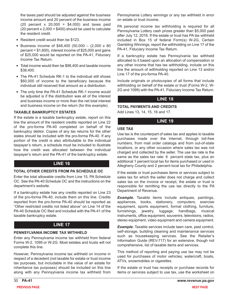Form PA-41 Pa Fiduciary Income Tax Return - Pennsylvania, Page 32