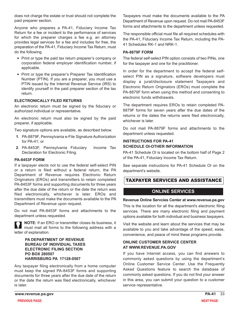 Form PA-41 Pa Fiduciary Income Tax Return - Pennsylvania, Page 35