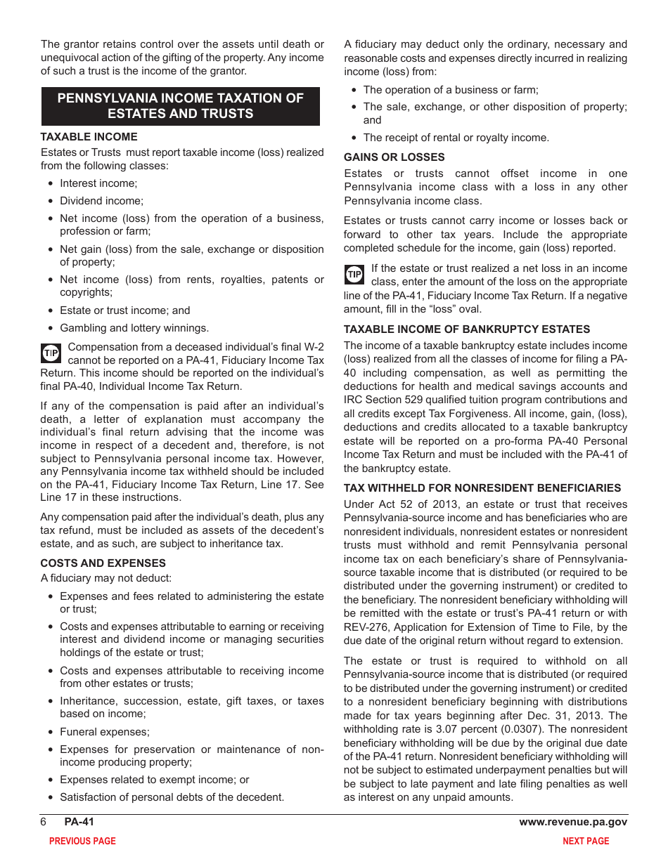 Form PA-41 Pa Fiduciary Income Tax Return - Pennsylvania, Page 8