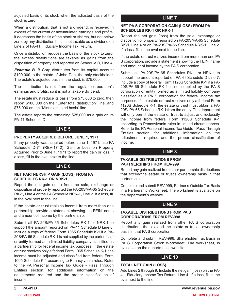 Form PA-41 Schedule D Sale, Exchange or Disposition of Property - Pennsylvania, Page 4