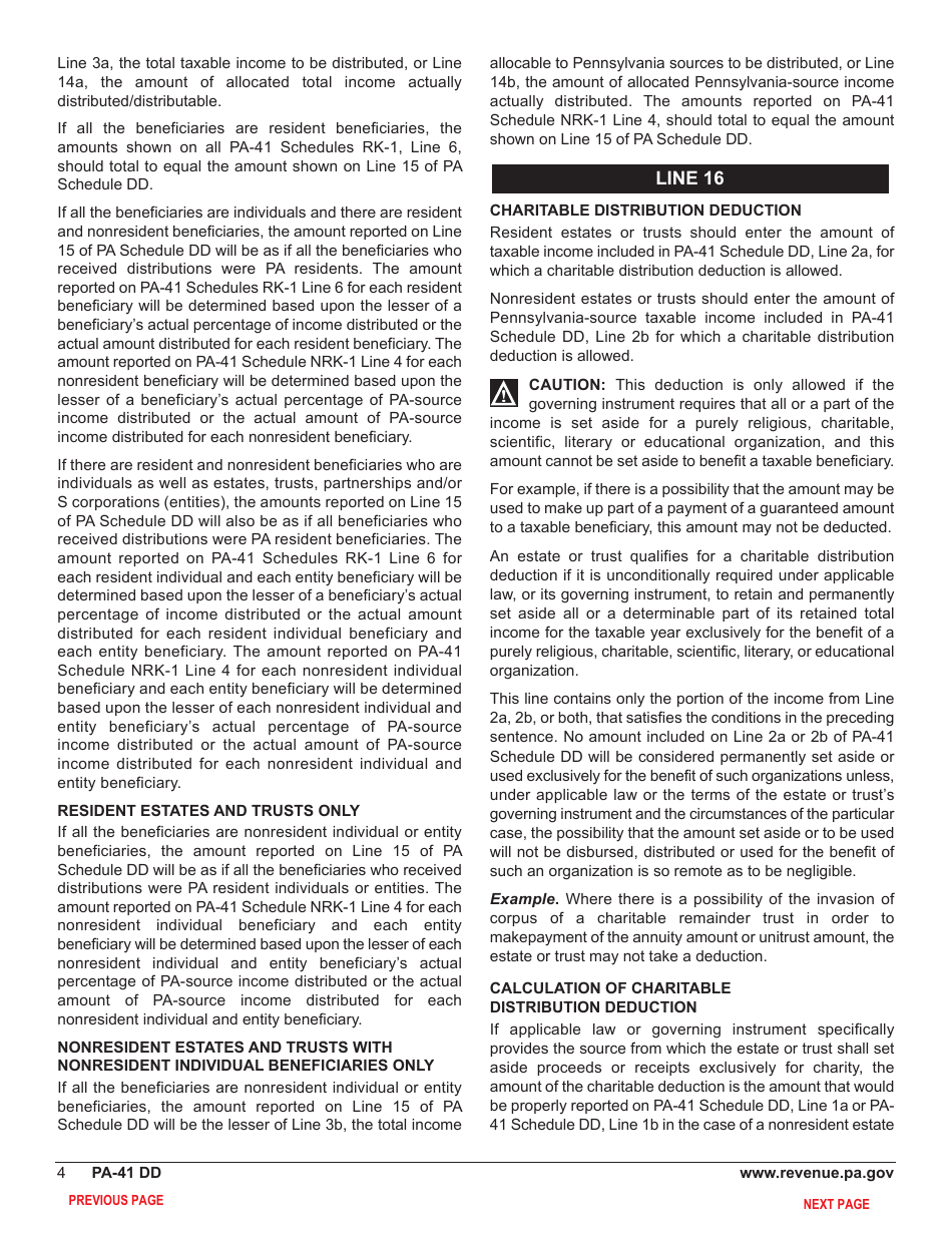 Form PA-41 Schedule DD Distribution Deductions - Pennsylvania, Page 6