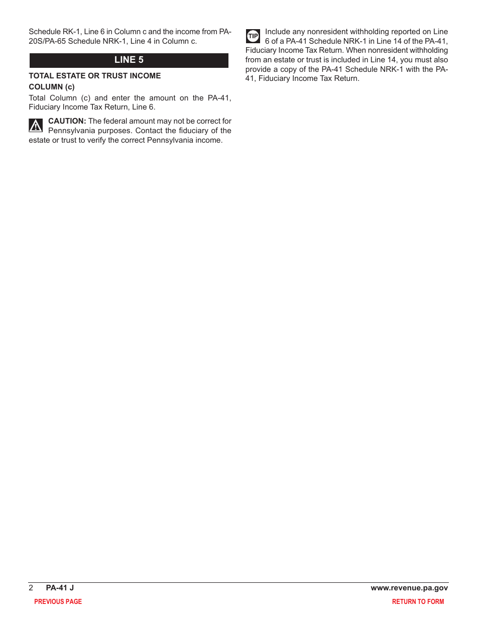 Form PA-41 Schedule J Income From Estates or Trusts - Pennsylvania, Page 4