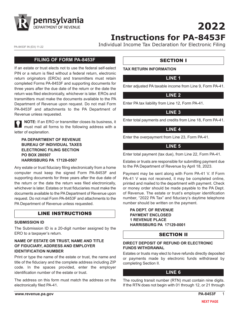 Form PA-8453F Pennsylvania Fiduciary Income Tax Declaration for Electronic Filing - Pennsylvania, Page 3