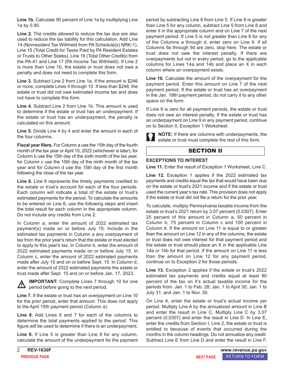 Form REV-1630F Underpayment of Estimated Tax by Fiduciaries - Pennsylvania, Page 4
