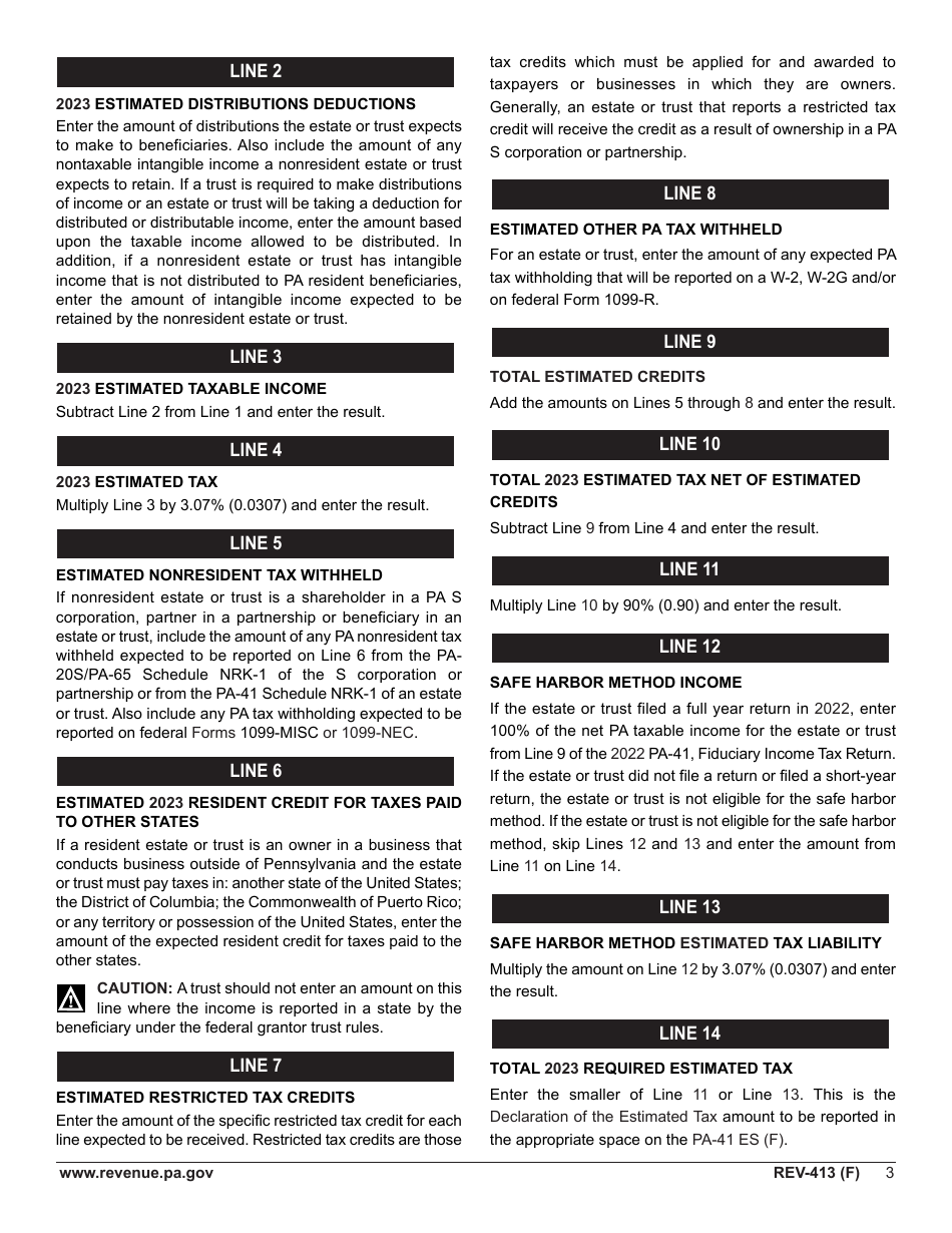 Instructions for Form REV-414 (F), PA-41 ES (F) - Pennsylvania, Page 3