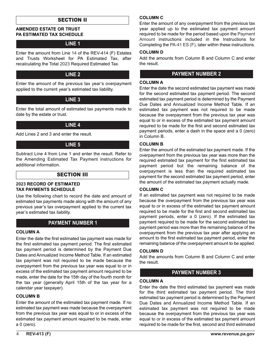 Instructions for Form REV-414 (F), PA-41 ES (F) - Pennsylvania, Page 4