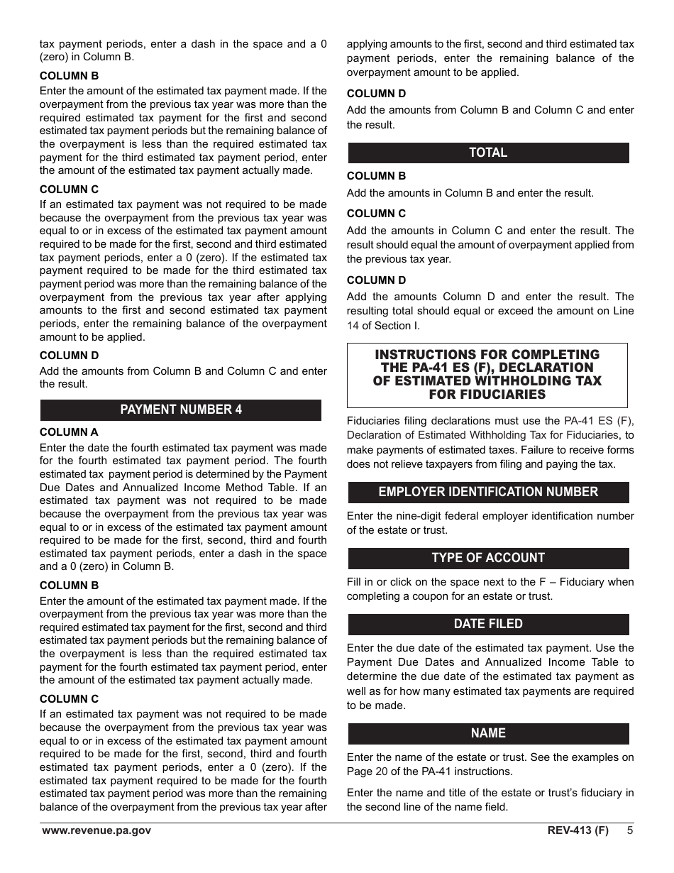 Instructions for Form REV-414 (F), PA-41 ES (F) - Pennsylvania, Page 5