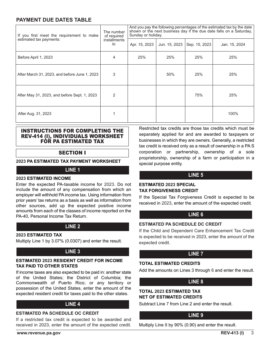 Instructions for Form REV-414 (I), PA-40 ES (I) - Pennsylvania, Page 3
