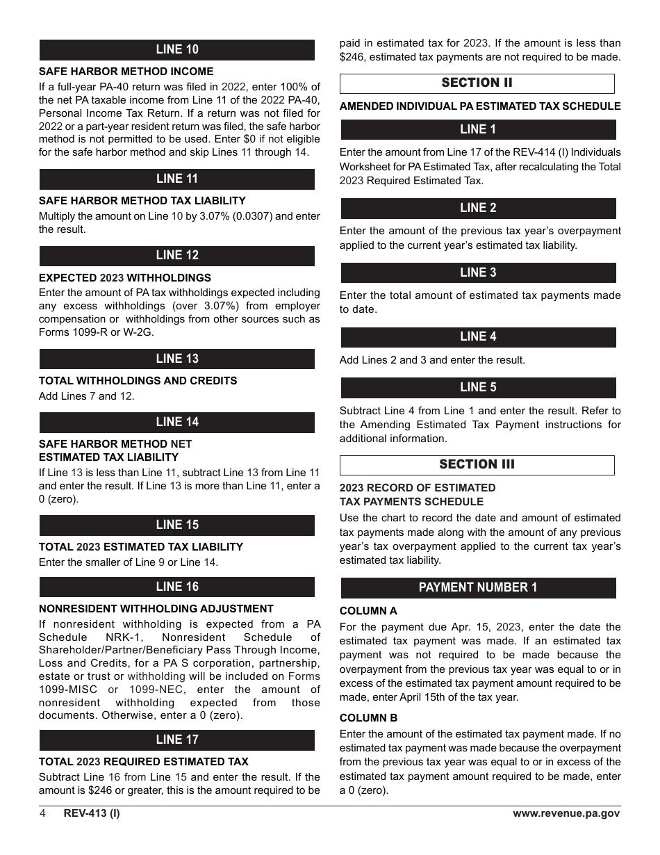 Instructions for Form REV-414 (I), PA-40 ES (I) - Pennsylvania, Page 4
