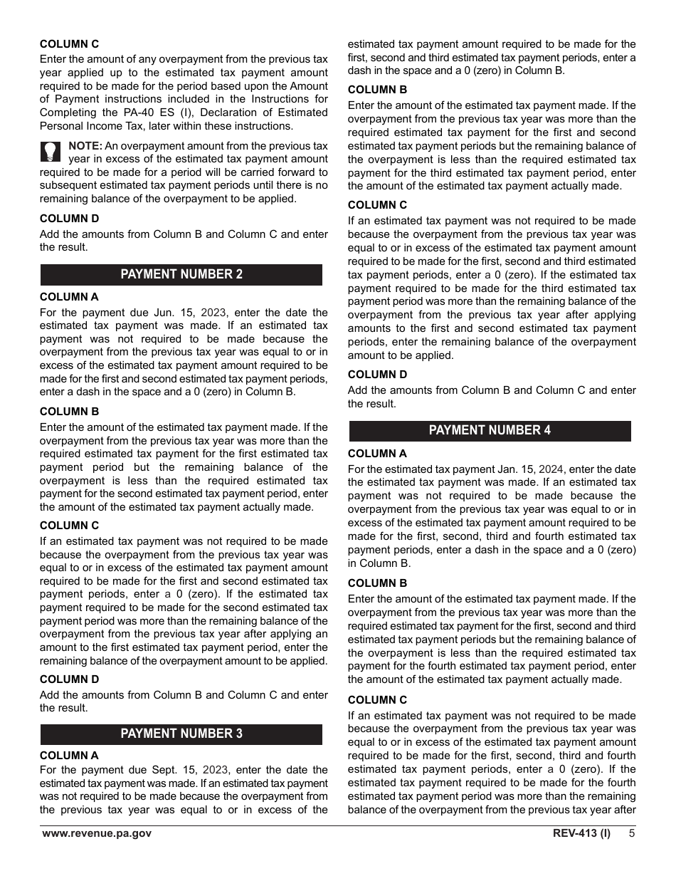 Instructions for Form REV-414 (I), PA-40 ES (I) - Pennsylvania, Page 5