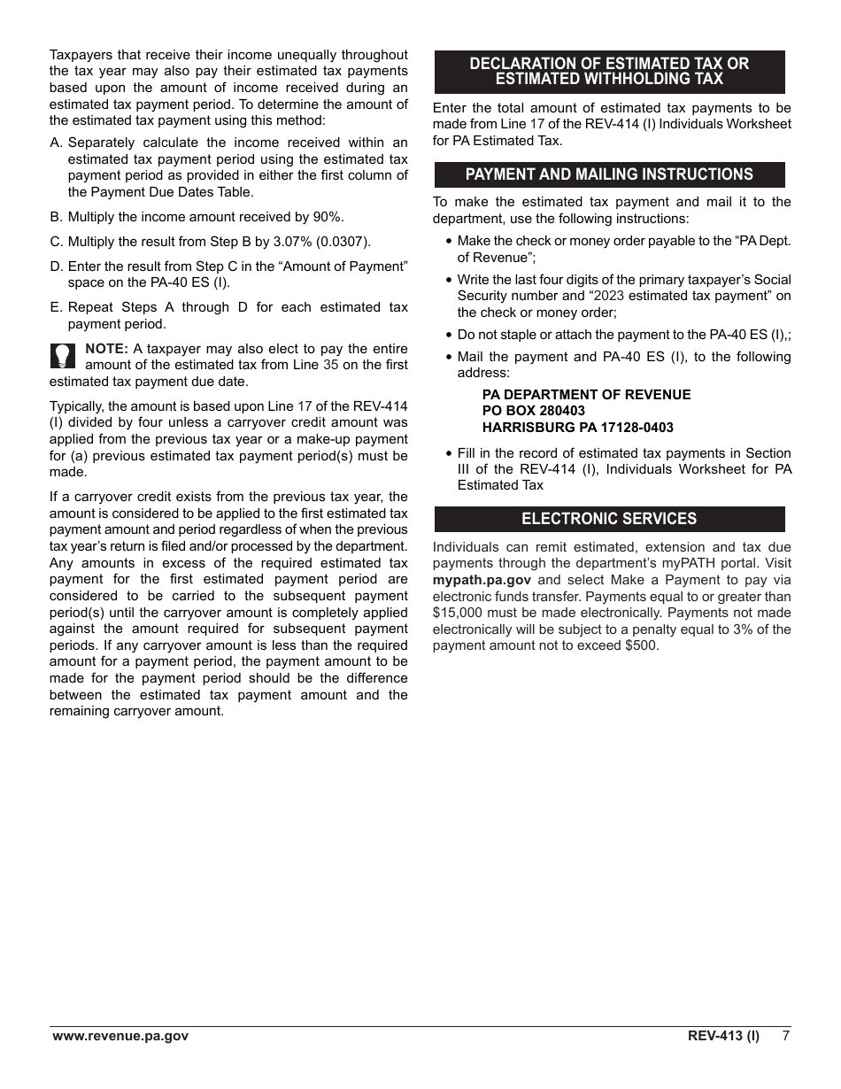 Instructions for Form REV-414 (I), PA-40 ES (I) - Pennsylvania, Page 7