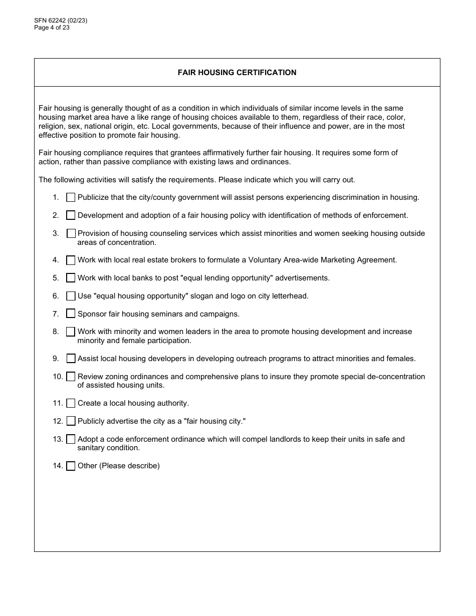 Form SFN62242 Community Development Block Grant Covid (Cdbg-Cv) Final Application - North Dakota, Page 4