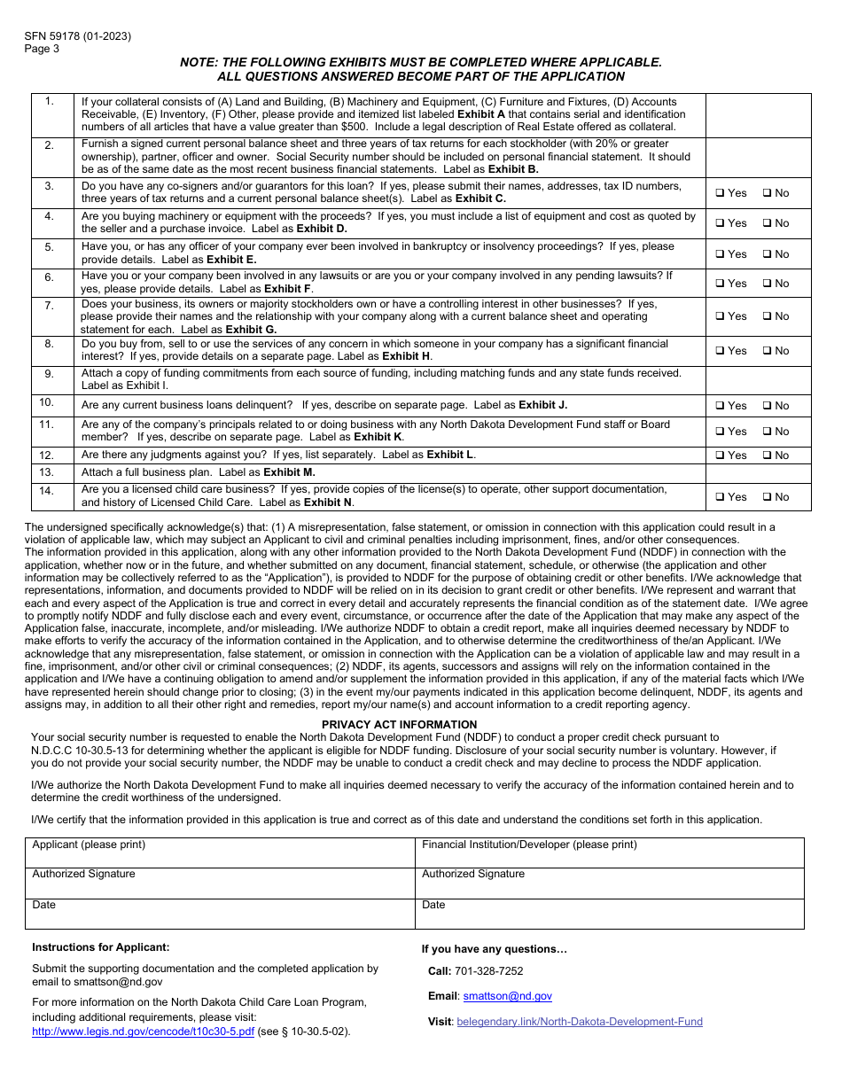 Form SFN59178 North Dakota Development Fund Child Care Loan Program Application - North Dakota, Page 3