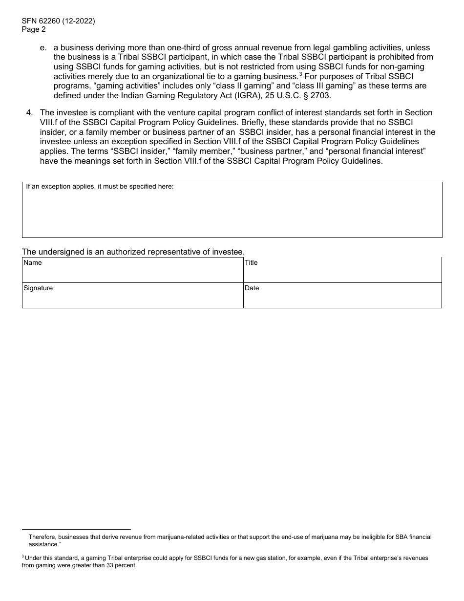 Form SFN62260 North Dakota Development Fund (Nddf) / Investee Use of Proceeds and Conflict of Interest Certification - North Dakota, Page 2