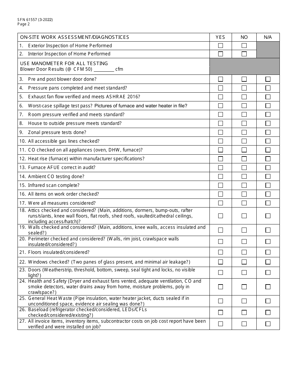 Form SFN61557 Quality Control Inspection (Qci) Checklist - North Dakota, Page 2