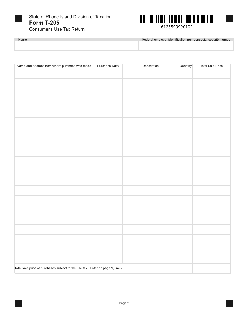 Form T-205 - Fill Out, Sign Online And Download Fillable Pdf, Rhode 