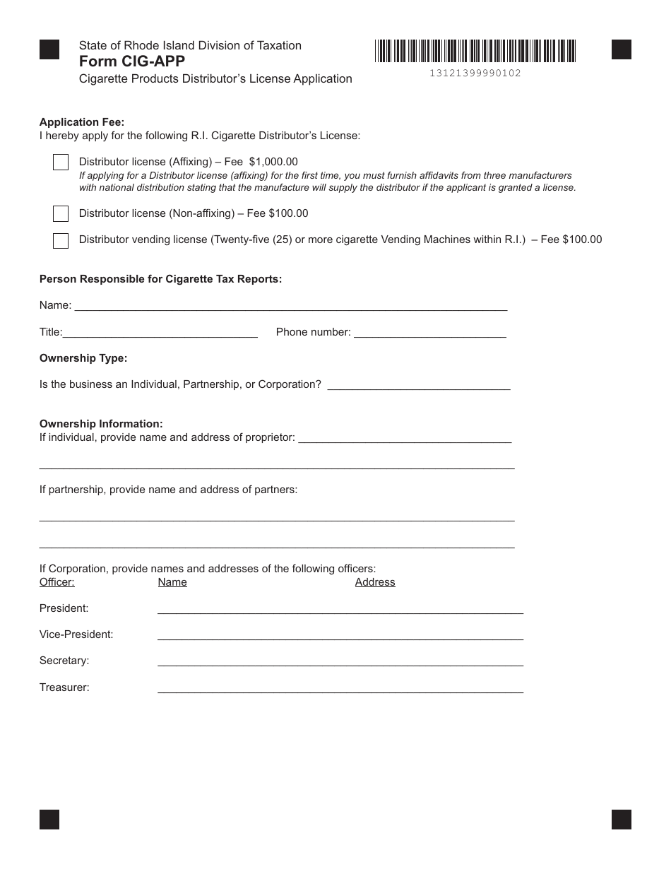 Form CIG-APP Cigarette Products Distributors License - Rhode Island, Page 2
