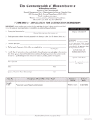 Document preview: Form RMU-2 Application for Destruction Permission - Massachusetts