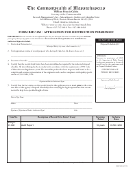 Document preview: Form RMU-2M Application for Destruction Permission - Massachusetts