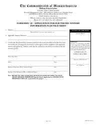 Form RMU-1E Application for Electronic Systems Information Plan Face Sheet - Massachusetts