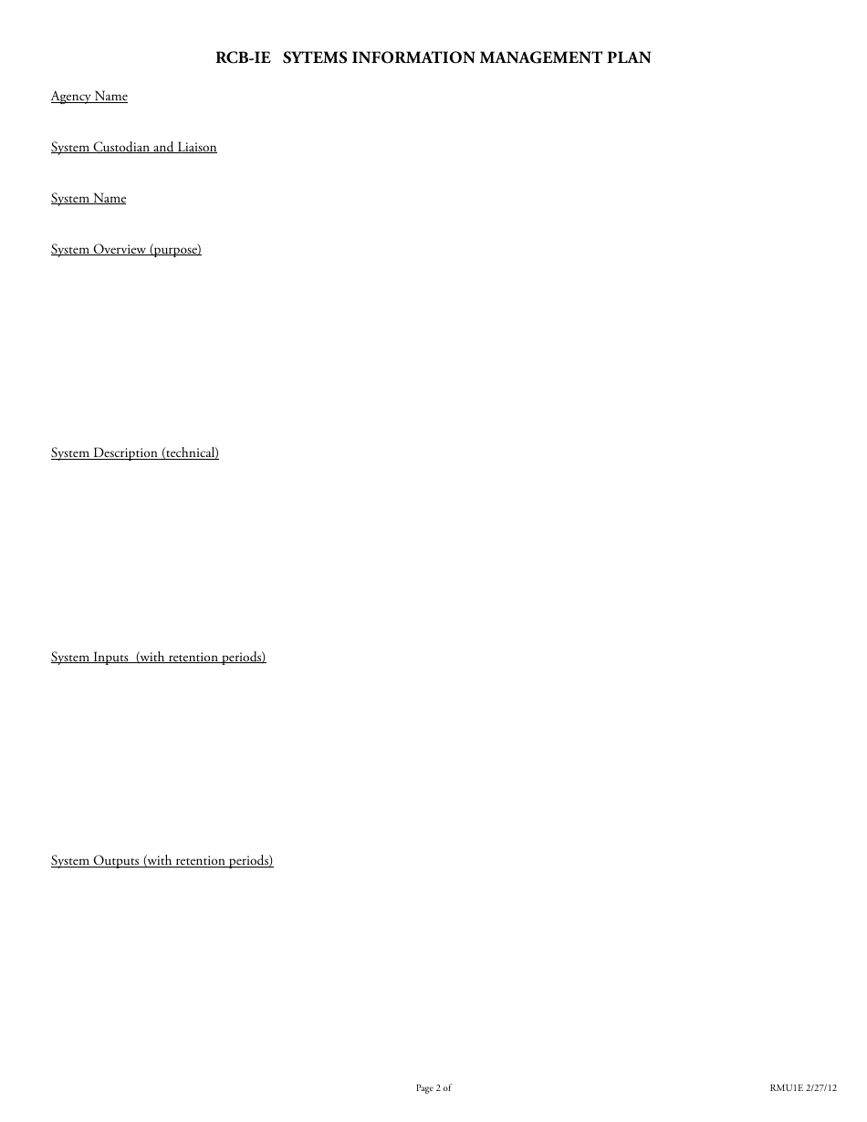 Form RMU-1E Application for Electronic Systems Information Plan Face Sheet - Massachusetts, Page 2