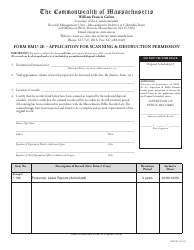 Document preview: Form RMU-2E Application for Scanning & Destruction Permission - Massachusetts