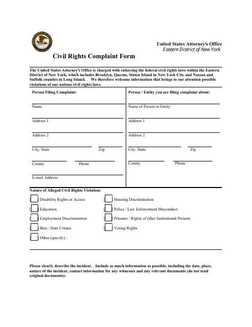 Civil Rights Complaint Form - New York