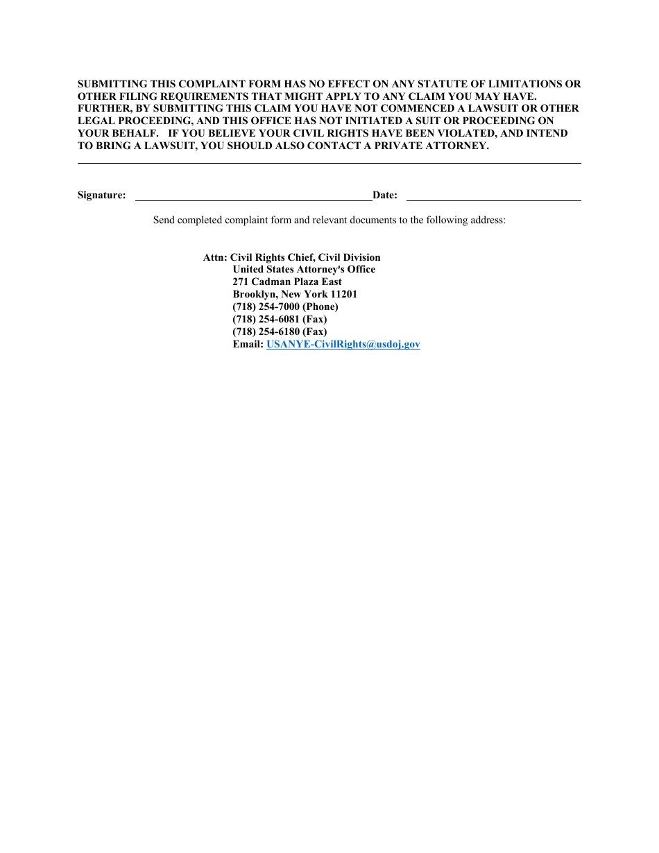 Civil Rights Complaint Form - New York, Page 3