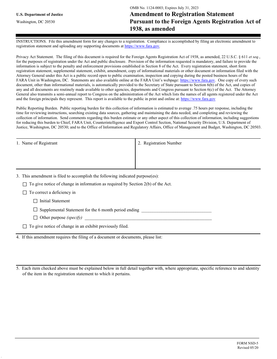 Form NSD-5 Amendment to Registration Statement Pursuant to the Foreign Agents Registration Act of 1938, as Amended, Page 1