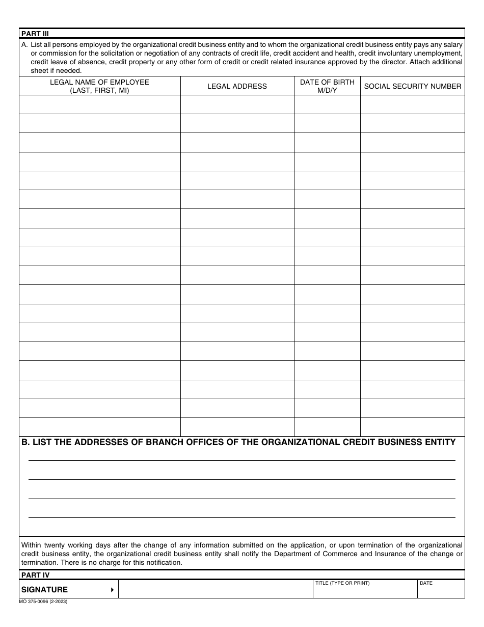 Form MO375-0096 Organizational Credit Business Entity Application - Missouri, Page 2