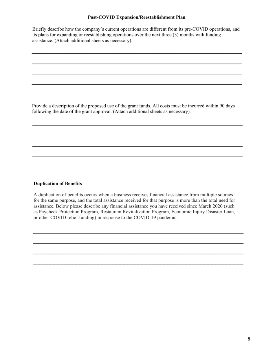 Small Business Support Grant Application - Allegany County, New York, Page 8