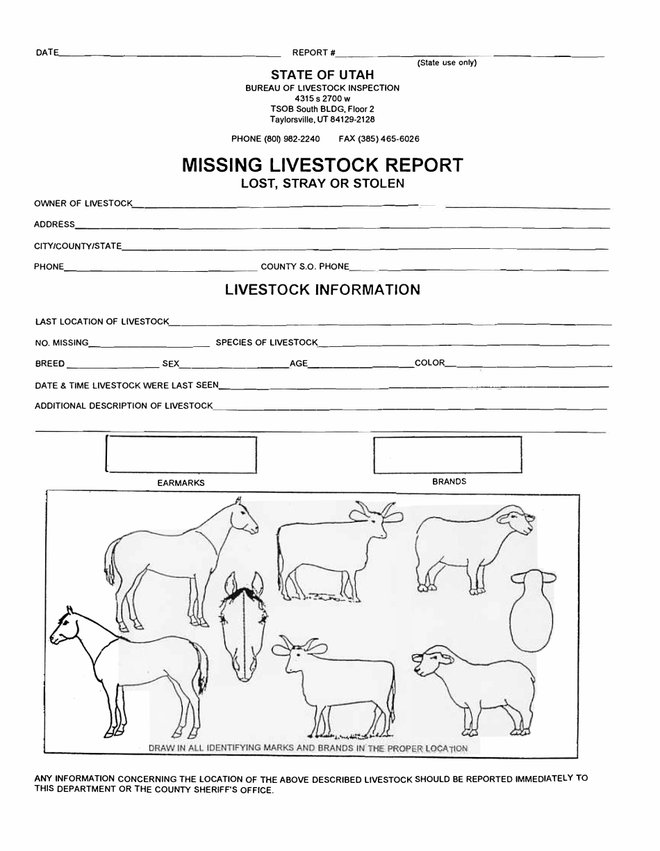 Missing Livestock Report - Utah, Page 1