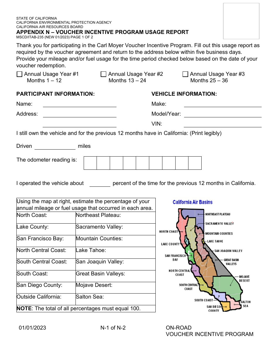 Form MSCD / ITAB-235 Appendix N Voucher Incentive Program Usage Report - California, Page 1