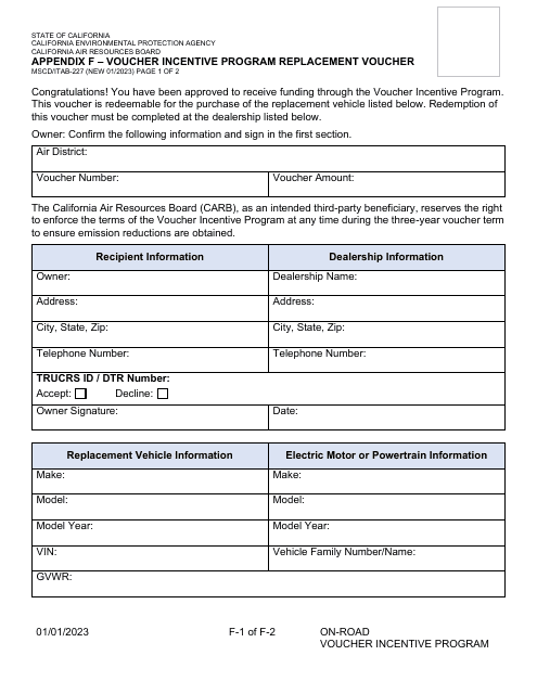 Form MSCD/ITAB-227 Appendix F  Printable Pdf