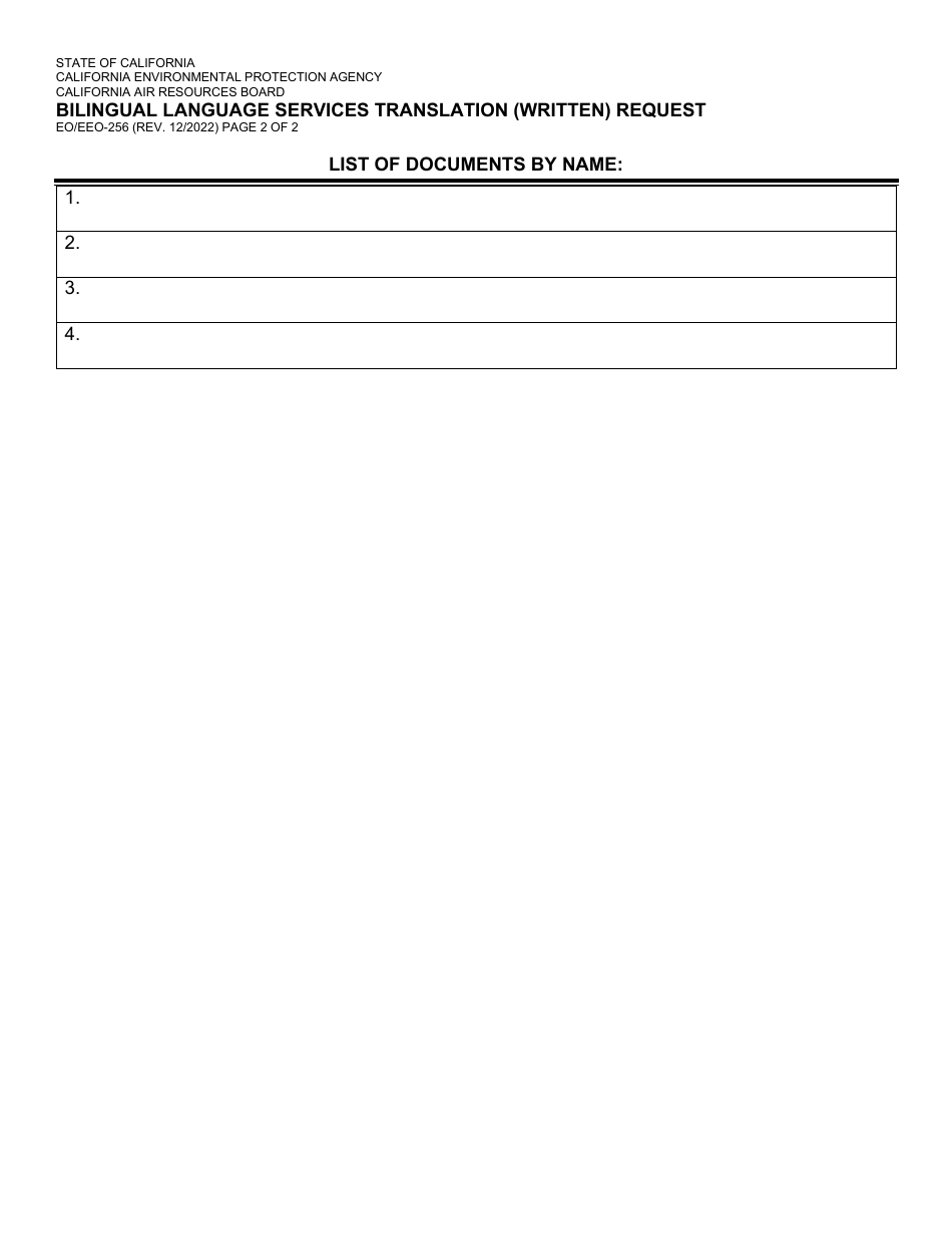 Form EO / EEO-256 Bilingual Language Services Translation (Written) Request - California, Page 2