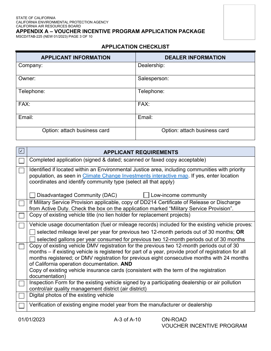 Form MSCD / ITAB-225 Appendix A Voucher Incentive Program Application Package - California, Page 3
