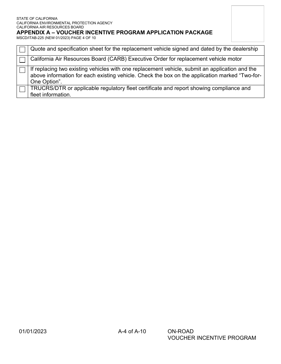 Form MSCD / ITAB-225 Appendix A Voucher Incentive Program Application Package - California, Page 4