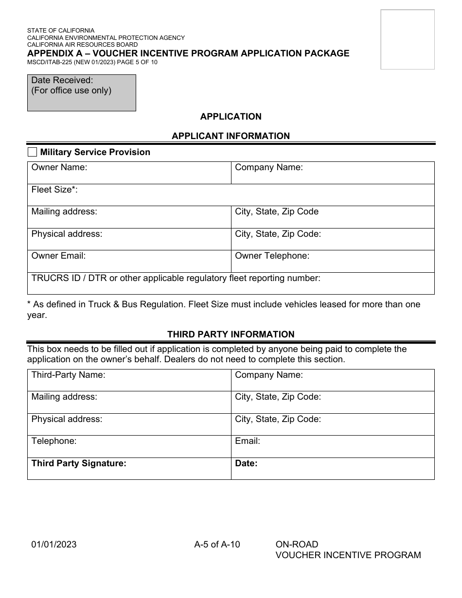 Form MSCD / ITAB-225 Appendix A Voucher Incentive Program Application Package - California, Page 5