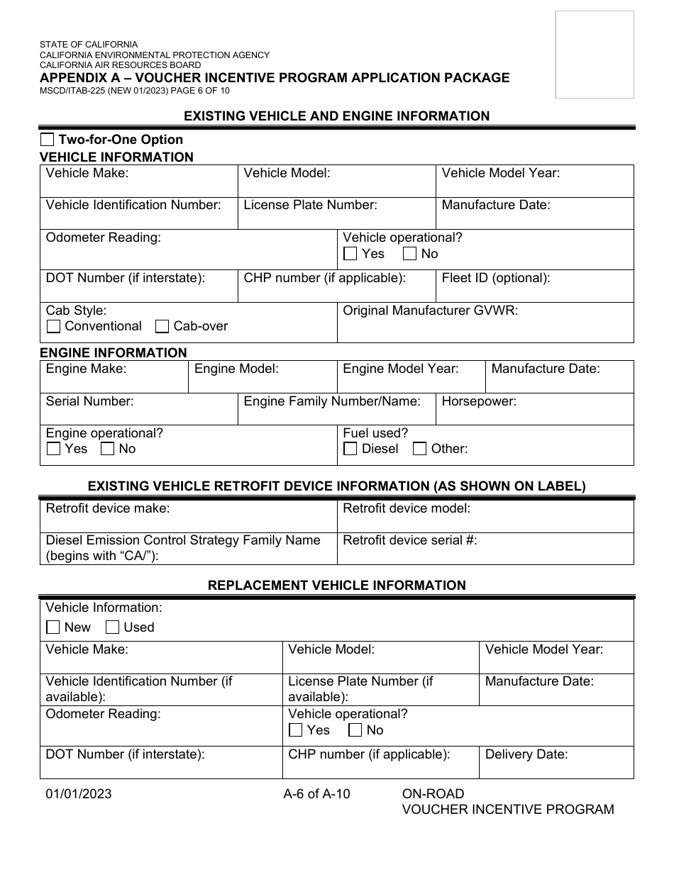 Form MSCD / ITAB-225 Appendix A Voucher Incentive Program Application Package - California, Page 6