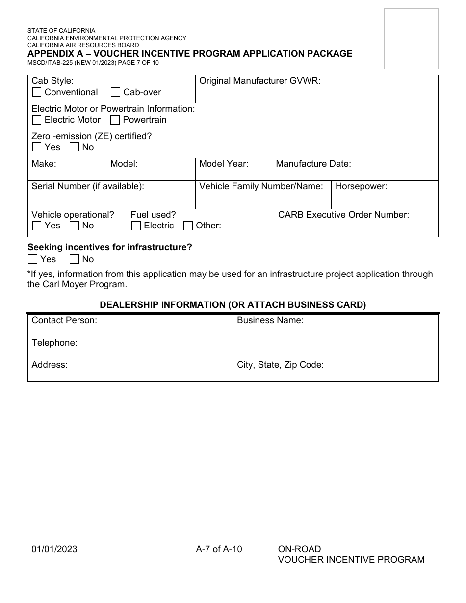 Form MSCD / ITAB-225 Appendix A Voucher Incentive Program Application Package - California, Page 7