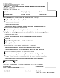 Document preview: Form MSCD/ITAB-233 Appendix L Voucher Incentive Program Air District Payment Review Checklist - California