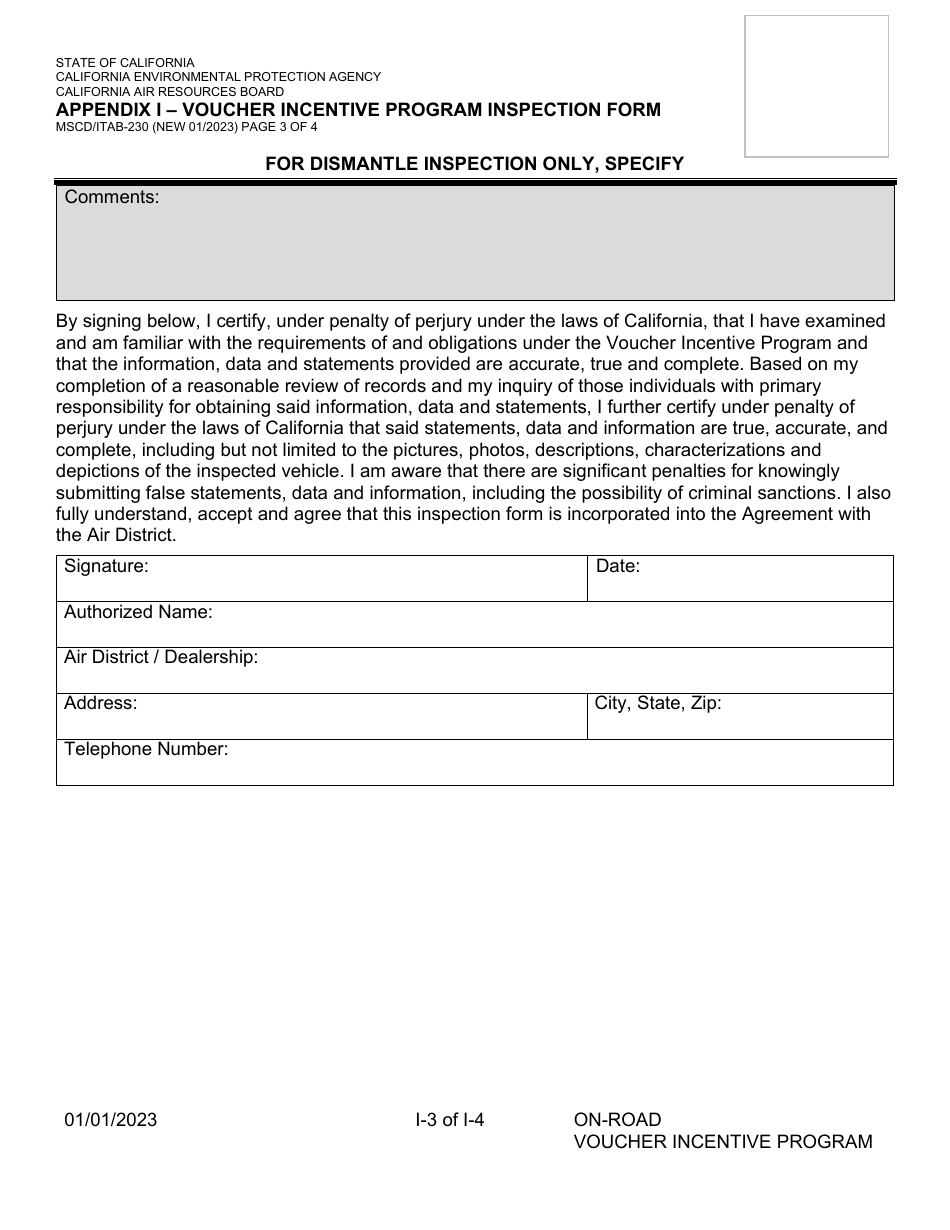 Form MSCD / ITAB-230 Appendix I Voucher Incentive Program Inspection Form - California, Page 3